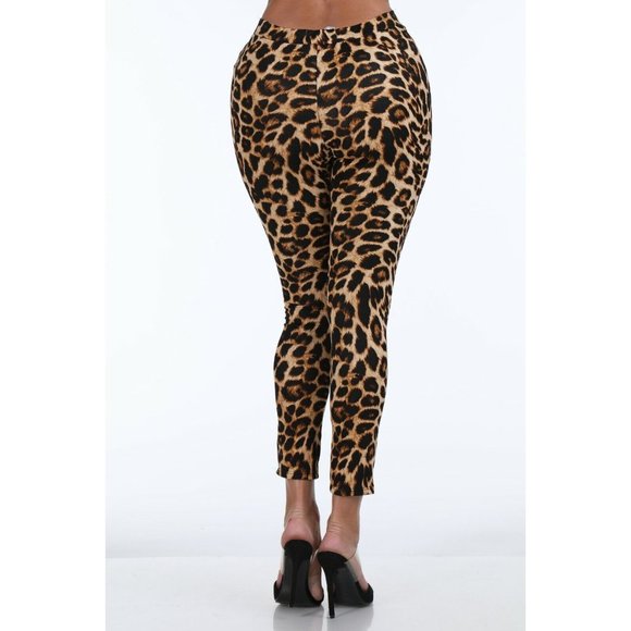 Women High Waisted Leopard Pattern Buckle Trimmed Full-length Leggings - Picture 7 of 8